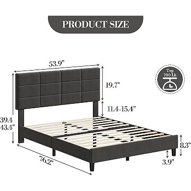 Gray Full Upholstered Bed Frame with Adjustable Headboard, Heavy Duty & Noise Free
