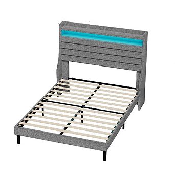 Upholstered Platform Bed Frame with Headboard, Charging, LED Lights & Easy Assembly