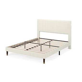 Modern Platform Bed Frame with Upholstered Headboard, Metal Slats & Easy Assembly