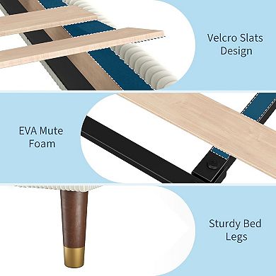Modern Platform Bed Frame with Upholstered Headboard, Metal Slats & Easy Assembly