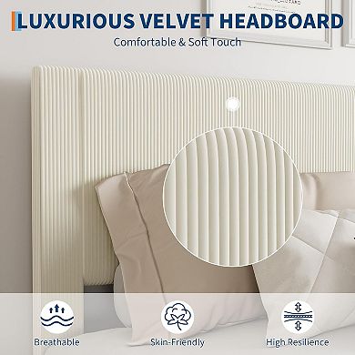 Modern Platform Bed Frame with Upholstered Headboard, Metal Slats & Easy Assembly