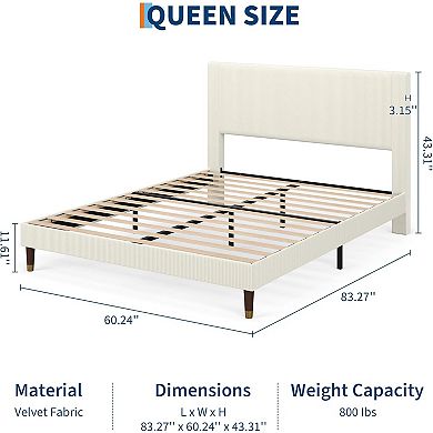 Modern Platform Bed Frame with Upholstered Headboard, Metal Slats & Easy Assembly