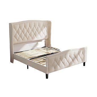 Luxury Velvet Platform Bed Frame with Adjustable Headboard, Wood Slats & Easy Assembly