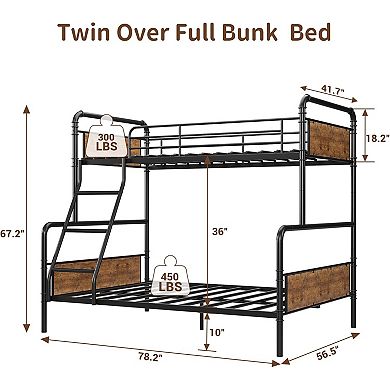 Heavy Duty Bunk Bed with Guardrail & Ladder, Metal Slats for Teens & Adults
