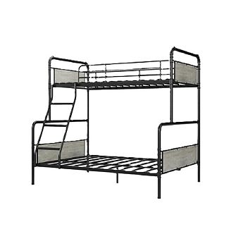 Heavy Duty Bunk Bed with Guardrail & Ladder, Metal Slats for Teens & Adults