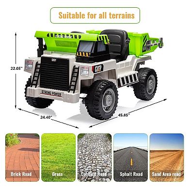 12V Ride on Dump Truck with Remote Control, Electric Toy Car, 4-Wheeler Construction Vehicles