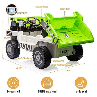12V Ride on Dump Truck with Remote Control, Electric Toy Car, 4-Wheeler Construction Vehicles