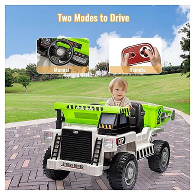 12V Ride on Dump Truck with Remote Control, Electric Toy Car, 4-Wheeler Construction Vehicles