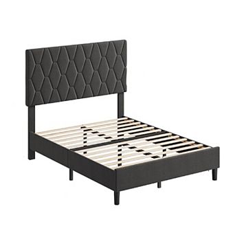 Upholstered Platform Bed Frame with Headboard, Wood Slats, Noise Free & Easy Assembly