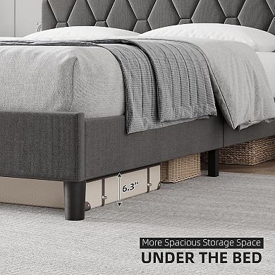 Upholstered Platform Bed Frame with Headboard, Wood Slats, Noise Free & Easy Assembly