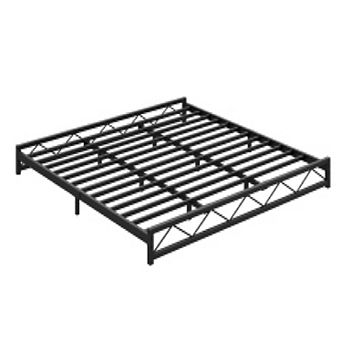 Modern Metal Platform Bed Frame with Steel Slats, No Box Spring & Tool-Free Assembly