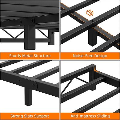 Modern Metal Platform Bed Frame with Steel Slats, No Box Spring & Tool-Free Assembly