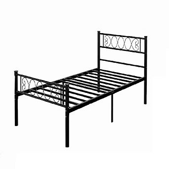 Twin Metal Bed Frame with Iron Heart Design, No Box Spring & Easy Assembly