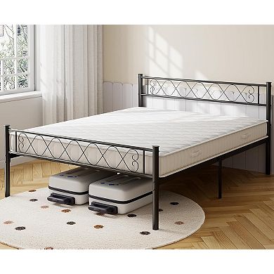 Twin Metal Bed Frame with Iron Heart Design, No Box Spring & Easy Assembly