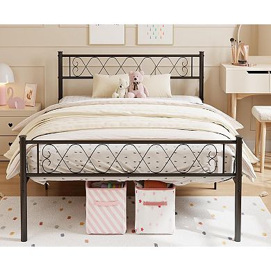 Twin Metal Bed Frame with Iron Heart Design, No Box Spring & Easy Assembly