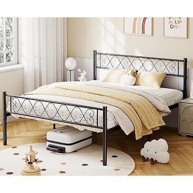 Twin Metal Bed Frame with Iron Heart Design, No Box Spring & Easy Assembly