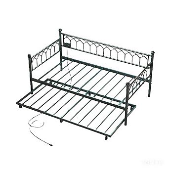 Daybed with Trundle, Charging & LED Lights, Metal Sofa Bed for Small Spaces