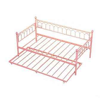 Daybed with Trundle, Charging & LED Lights, Metal Sofa Bed for Small Spaces