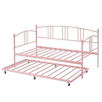 Metal Daybed with Trundle & Headboard, Steel Slats for Living Room & Guest Room