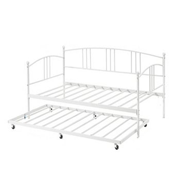 Metal Daybed with Trundle & Headboard, Steel Slats for Living Room & Guest Room