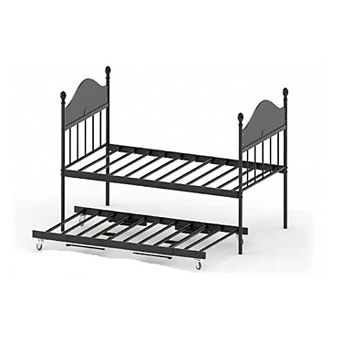 Metal Daybed with Pop-Up Trundle, Steel Slat Sofa Bed for Multi-Room Use