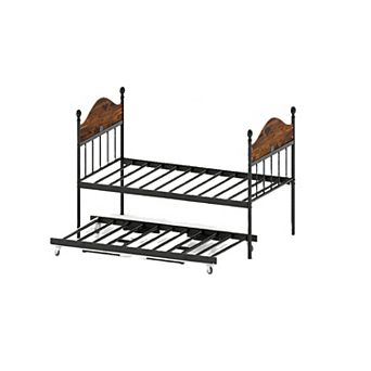 Metal Daybed with Pop-Up Trundle, Steel Slat Sofa Bed for Multi-Room Use