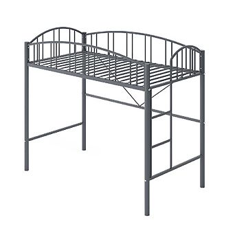 Twin Loft Bed with Stairs & Guardrail, Metal Slats for Kids & Dorms, Noise Free
