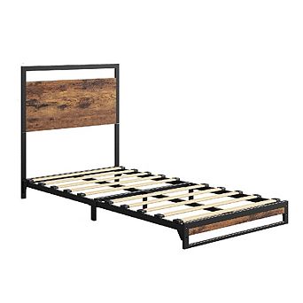 6" Metal Bed Frame with Wood Headboard/Footboard, Under Storage & Easy Assembly
