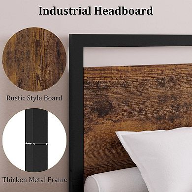 6" Metal Bed Frame with Wood Headboard/Footboard, Under Storage & Easy Assembly