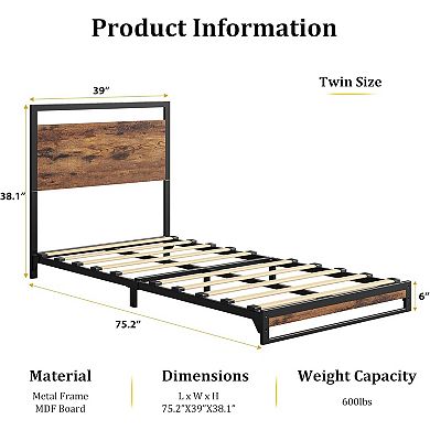 6" Metal Bed Frame with Wood Headboard/Footboard, Under Storage & Easy Assembly