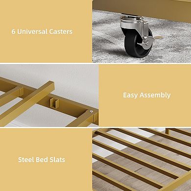 Gold Metal Twin Daybed with Curved Flower Design, Steel Slats & Space-Saving