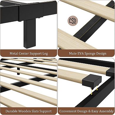 Bed Frame with Headboard & Footboard, 10-Slat Quiet Support, No Box Spring Needed