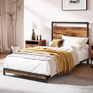 Bed Frame with Headboard & Footboard, 10-Slat Quiet Support, No Box Spring Needed