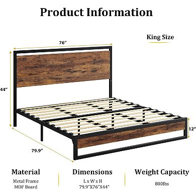 Bed Frame with Headboard & Footboard, 10-Slat Quiet Support, No Box Spring Needed