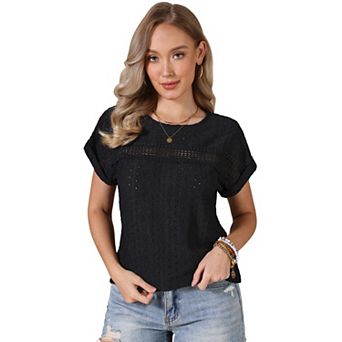 Eyelet Tops for Women's Short Sleeve Hollow Out Summer Dressy Casual Top
