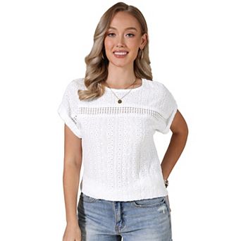 Eyelet Tops for Women's Short Sleeve Hollow Out Summer Dressy Casual Top