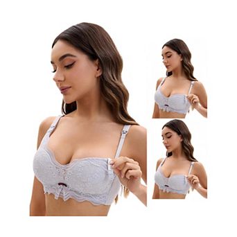 3 Packs Nursing Bra for Women's Lace V Neck Wirefree Light and Breathable Bralette