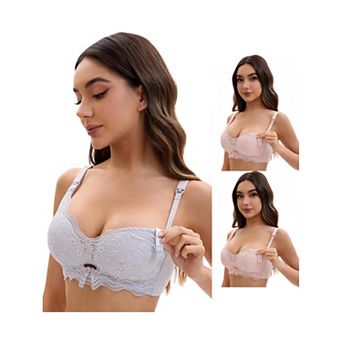 3 Packs Nursing Bra for Women's Lace V Neck Wirefree Light and Breathable Bralette