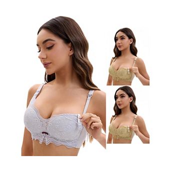 3 Packs Nursing Bra for Women's Lace V Neck Wirefree Light and Breathable Bralette