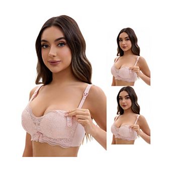 3 Packs Nursing Bra for Women's Lace V Neck Wirefree Light and Breathable Bralette