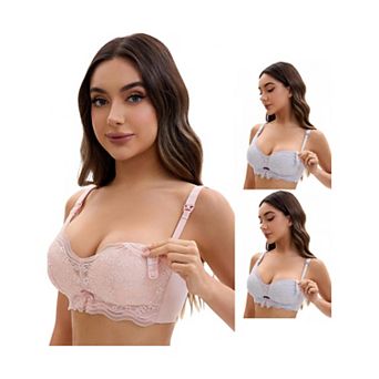 3 Packs Nursing Bra for Women's Lace V Neck Wirefree Light and Breathable Bralette