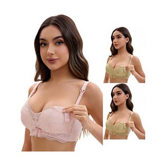 3 Packs Nursing Bra for Women's Lace V Neck Wirefree Light and Breathable Bralette