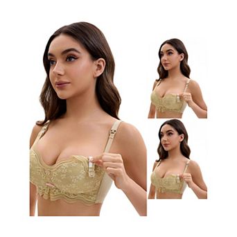 3 Packs Nursing Bra for Women's Lace V Neck Wirefree Light and Breathable Bralette