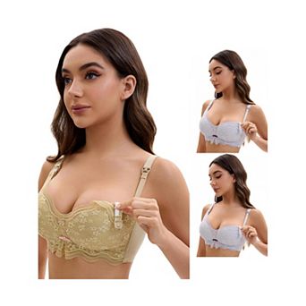 3 Packs Nursing Bra for Women's Lace V Neck Wirefree Light and Breathable Bralette