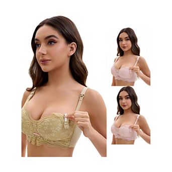 3 Packs Nursing Bra for Women's Lace V Neck Wirefree Light and Breathable Bralette