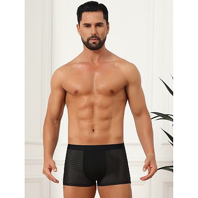Hollow Mesh Boxer Shorts for Men's Mid Rise Lightweight Breathable Solid Underwears 4 Packs