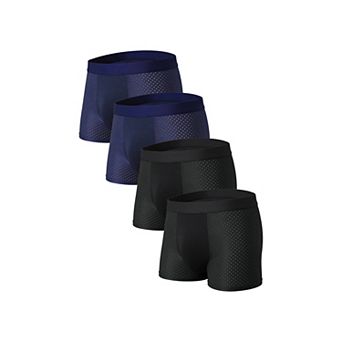 Hollow Mesh Boxer Shorts for Men's Mid Rise Lightweight Breathable Solid Underwears 4 Packs