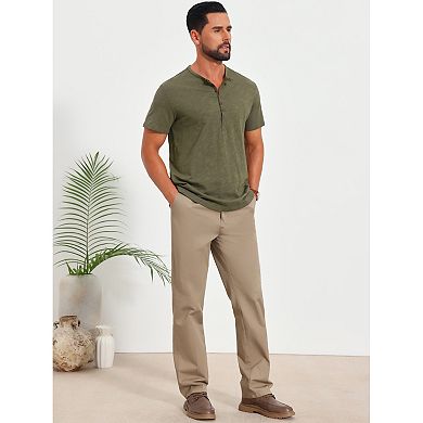 Men's Retro Henley Shirt Texture Button Down Short Sleeve Outdoor T-Shirt