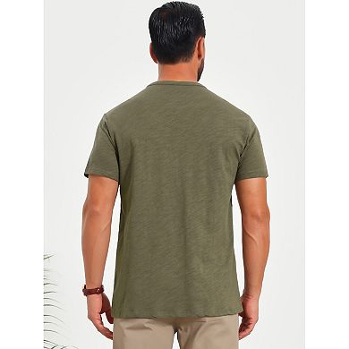 Men's Retro Henley Shirt Texture Button Down Short Sleeve Outdoor T-Shirt