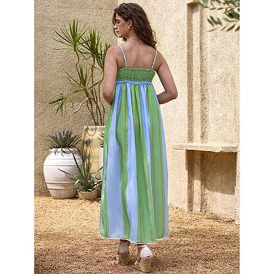 Striped Slip Maxi Dress for Women's Summer Vacation Beach Spaghetti Strap Dresses